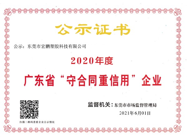 Guangdong Province contract-observing and trustworthy enterprise certificate